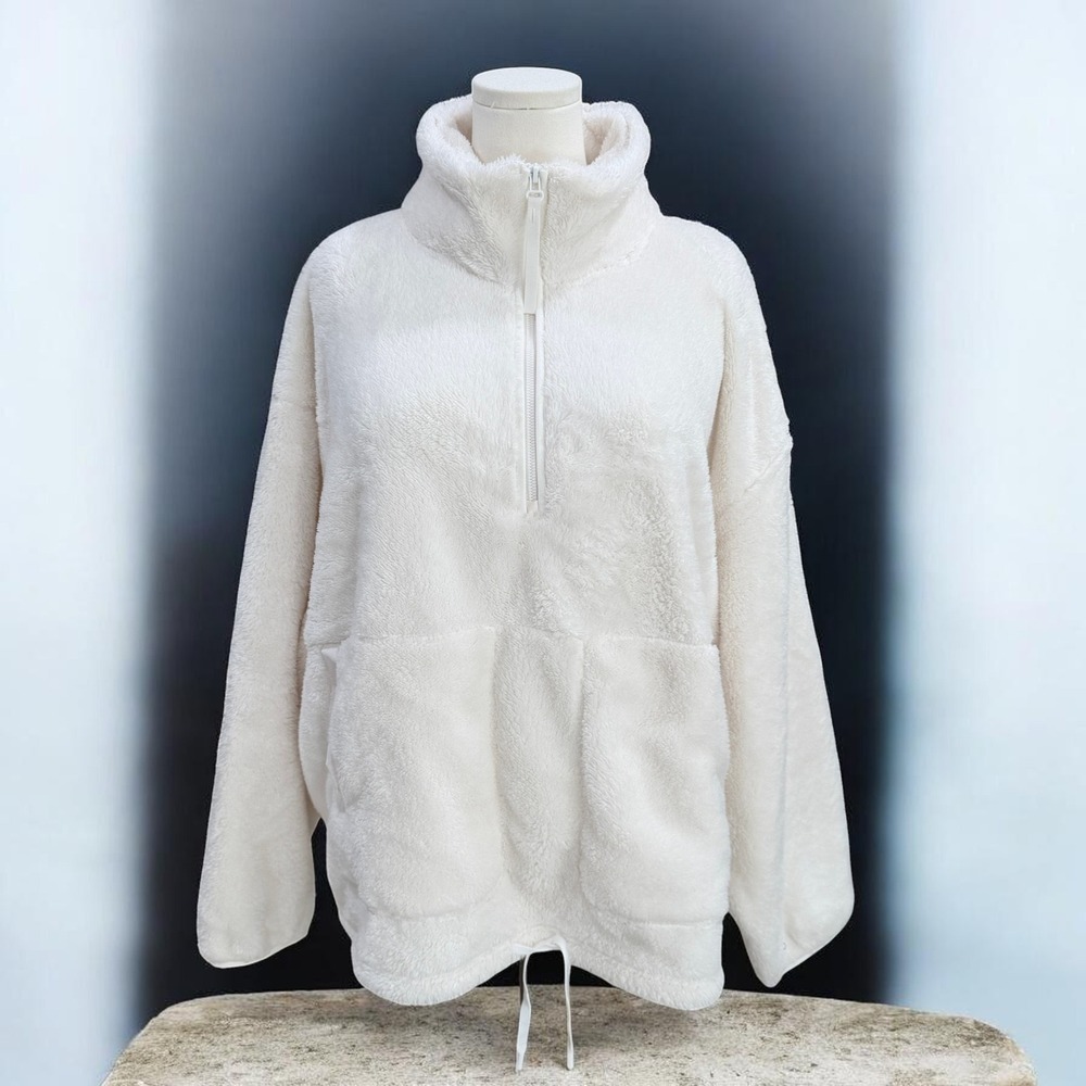 Cozy Cream Sherpa Half Zip Pullover 1X Winter Minimalist Loungewear Cottagecore